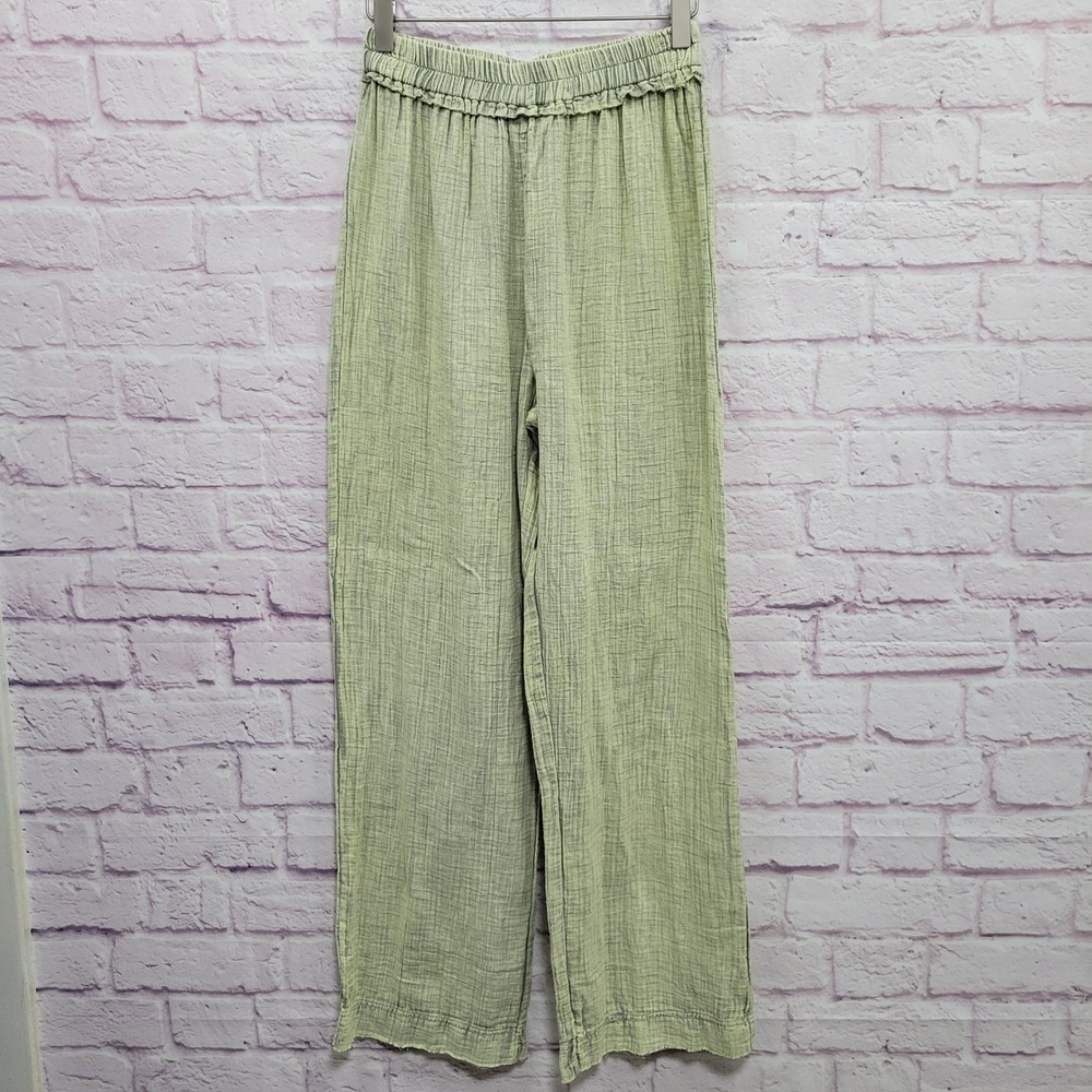 NEW Kiwi +‎ Punch Artichoke Green Gauze Wide Leg Pants M Cottagecore Shabby Chic